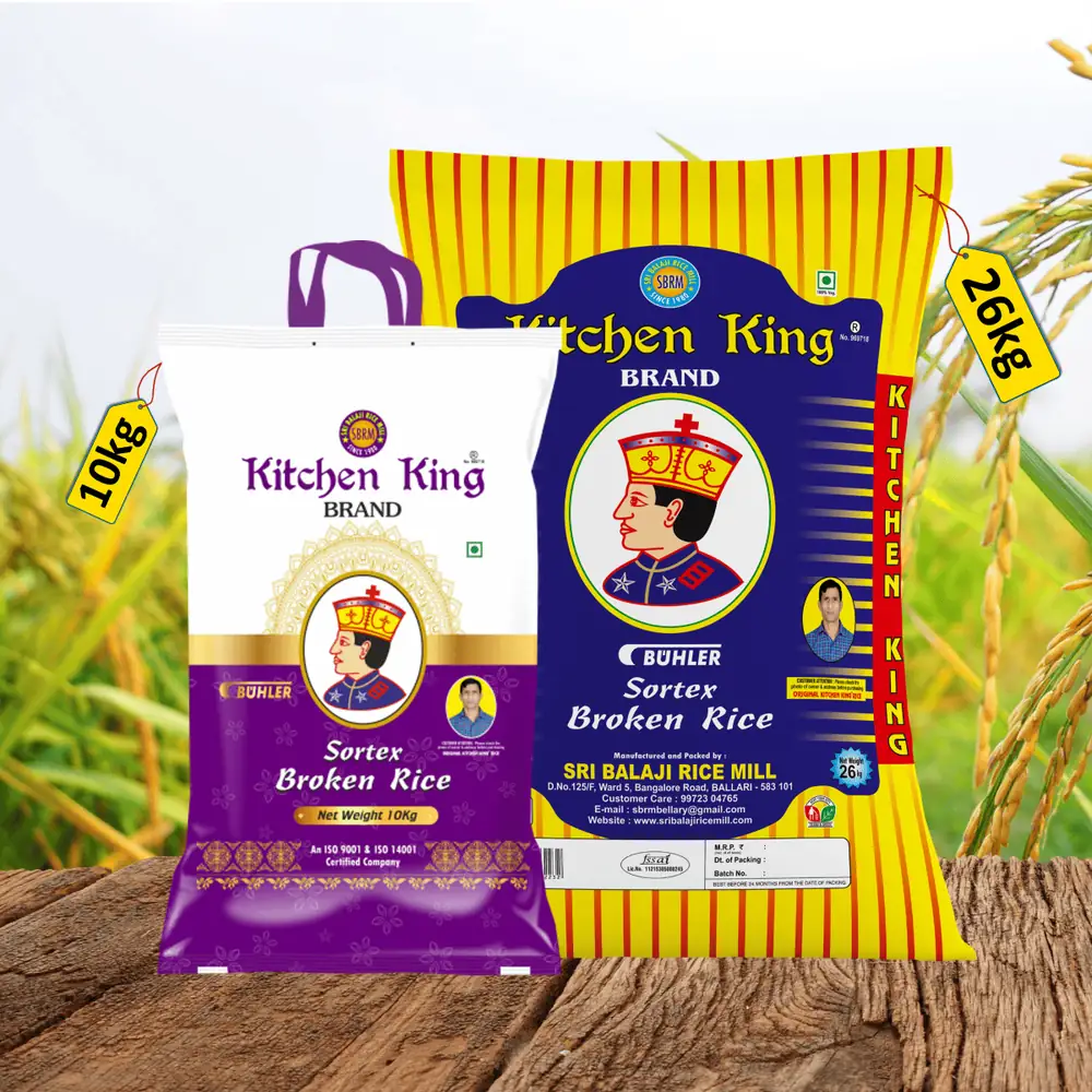 Kitchen King Sona Masuri Steam Broken Rice 26kg & 10kg Pack